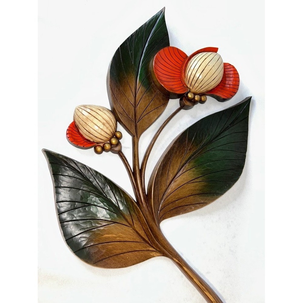 Vintage 1964 Syroco Floral Wall Hanging MCM Faux Wood Flower Plaque 4878 USA